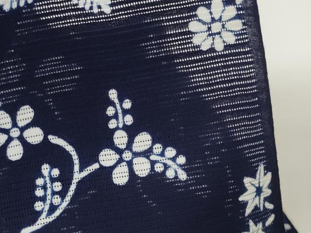 平和屋本店∴夏物 竺仙鑑製 浴衣 反物 着尺 綿絽 草花 紺地 証紙付き 綿 逸品 未使用 DZAA11286kh5