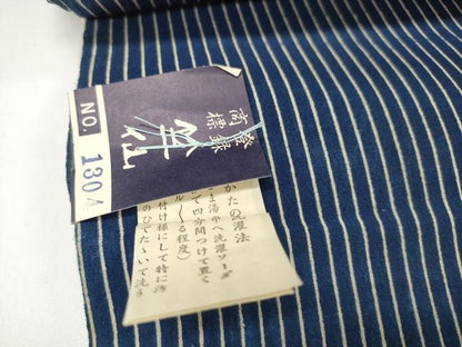 平和屋本店∴夏物 竺仙鑑製 浴衣 反物 着尺 本藍染 縞 証紙付き 綿 逸品 未使用 DZAA11300kh5