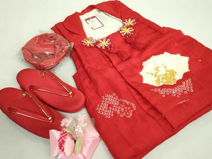 平和屋本店■極上　七五三　女の子　3歳　被布　草履　巾着　髪飾り　小物セット　駒刺繍　絞り　箱付き　逸品　未使用 DZAA11384kh5