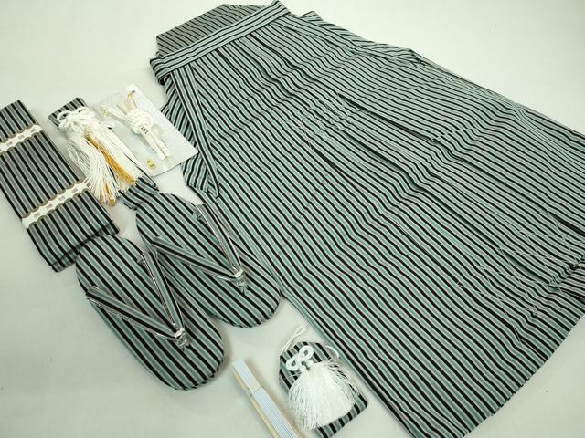 平和屋本店■極上　七五三　男の子　3歳　行灯袴　小物セット　縞　箱付き　逸品　未使用　DZAA11386kh5
