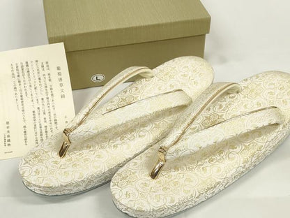 平和屋本店●極上 龍村美術織物 草履 和装小物 葡萄唐草紋錦 金糸 箱付き 逸品 未使用 DZAA11438kh5