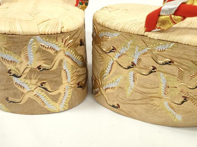 平和屋本店■和装小物　ぽっくり下駄　こっぽり・おこぼ下駄　畳表　金蒔絵　群れ鶴　逸品　未使用　DZAA11439kh5