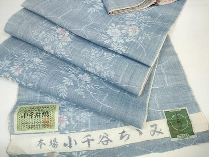 平和屋本店■極上　夏物　本場小千谷ちぢみ　反物　着尺　草花　小千谷織物　証紙付き　麻　逸品　未使用　DZAA11467kh5