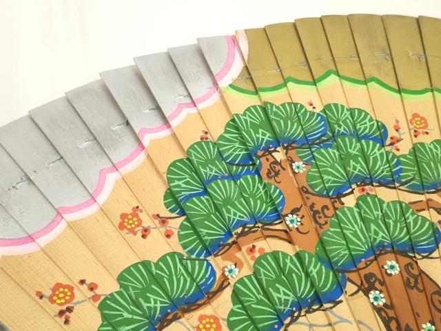 平和屋本店■和装小物　檜扇　十ニ単用　扇子　手描き　松竹梅　平安装束　六色飾り紐　糸花付き　逸品　DZAA11501kh5
