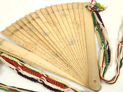 平和屋本店■和装小物　檜扇　十ニ単用　扇子　手描き　松竹梅　平安装束　六色飾り紐　糸花付き　逸品　DZAA11501kh5