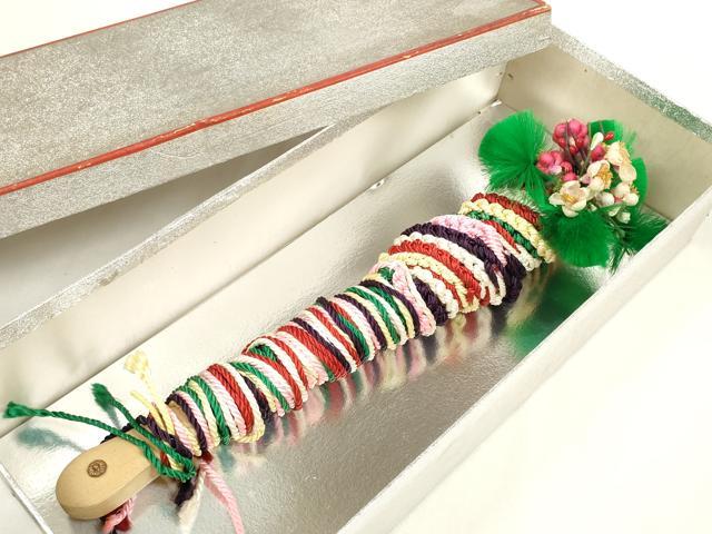 平和屋本店■和装小物　檜扇　十ニ単用　扇子　手描　松竹梅　流水枝松鶴文　平安装束　六色飾り紐　糸花　11橋　箱付　逸品　DZAA11502kh5