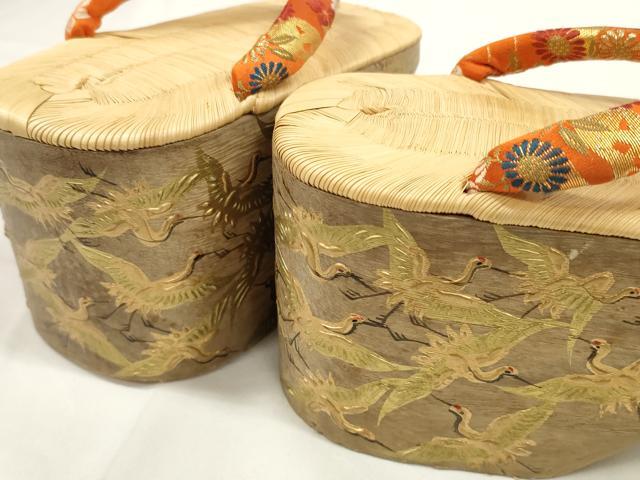 平和屋本店●和装小物 ぽっくり下駄 こっぽり・おこぼ下駄 畳表 金蒔絵 千羽鶴 白木 箱付き 逸品 DZAA11505kh5