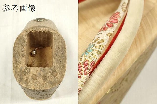 平和屋本店●和装小物 ぽっくり下駄 こっぽり・おこぼ下駄 畳表 金蒔絵 千羽鶴 白木 箱付き 逸品 DZAA11506kh5