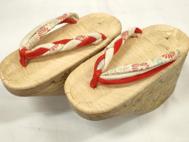 平和屋本店●和装小物 ぽっくり下駄 こっぽり・おこぼ下駄 畳表 金蒔絵 千羽鶴 白木 箱付き 逸品 DZAA11506kh5