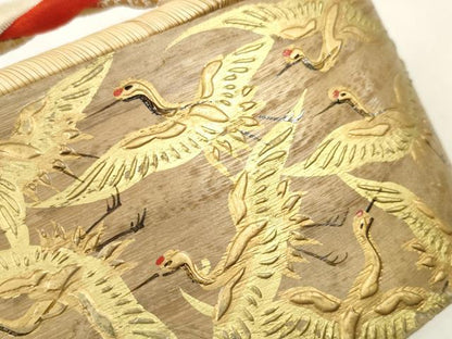 平和屋本店●和装小物 ぽっくり下駄 こっぽり・おこぼ下駄 畳表 金蒔絵 千羽鶴 白木 箱付き 逸品 DZAA11506kh5