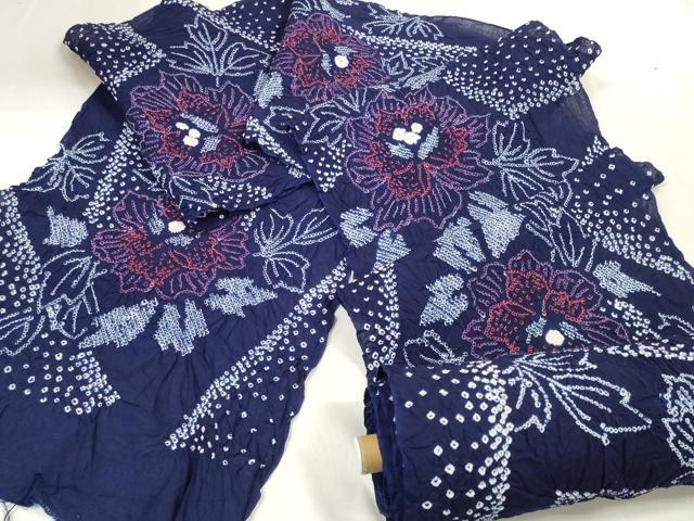 平和屋本店∴極上 夏物 浴衣 有松鳴海絞り 反物 着尺 湯のし前 色紙花文 綿 逸品 未使用 DZAA11563kh6