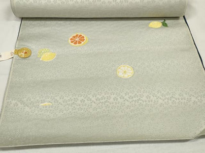 平和屋本店●極上　西陣　岡文織物謹製　名古屋帯　帯反物　レモン　檸檬　グレープフルーツ　果物　証紙付き　逸品　未使用　DZAA11579kh6