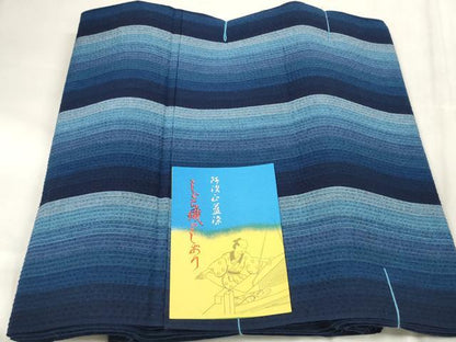 平和屋本店●極上　夏物　阿波しじら織　浴衣　反物　着尺　縞　証紙付き　綿　逸品　未使用　DZAA11667kh6