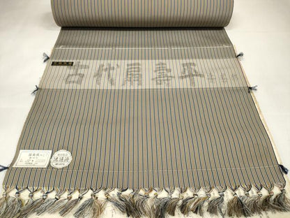 平和屋本店●極上　男性　古代扇壽平　袴　反物　着尺　福壽織　縞　福田織物謹製　逸品　未使用　DZAA11674kh6