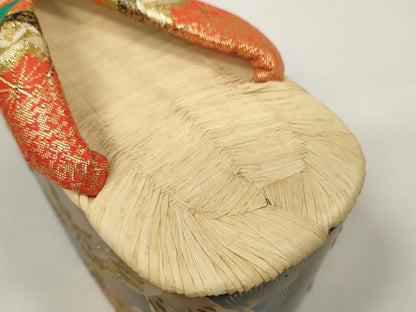 平和屋着物●極上　和装小物　ぽっくり下駄　こっぽり・おこぼ下駄　畳表　金蒔絵　群れ鶴松文　21.0cm　逸品　未使用　DZAA11711kh6