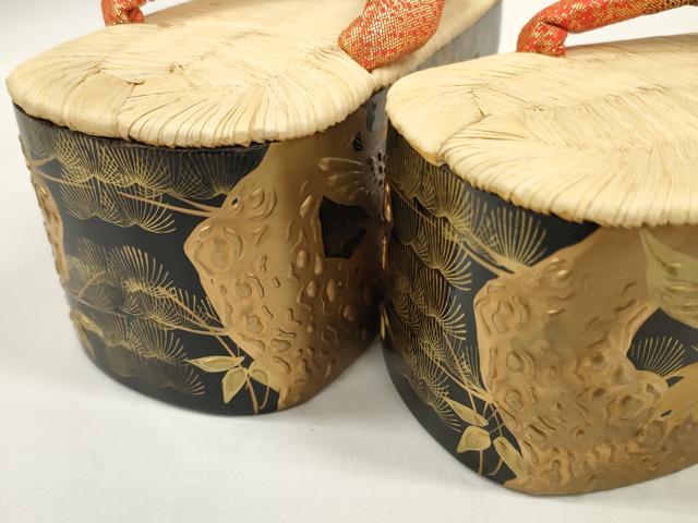 平和屋着物●極上　和装小物　ぽっくり下駄　こっぽり・おこぼ下駄　畳表　金蒔絵　群れ鶴松文　21.0cm　逸品　未使用　DZAA11711kh6