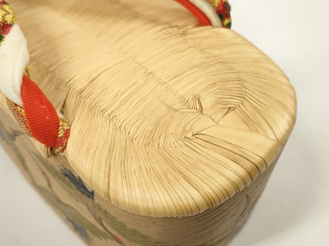 平和屋着物●極上　和装小物　ぽっくり下駄　こっぽり・おこぼ下駄　畳表　金蒔絵　千羽鶴　白木台　箱付き　19.5cm　逸品　DZAA11713kh6