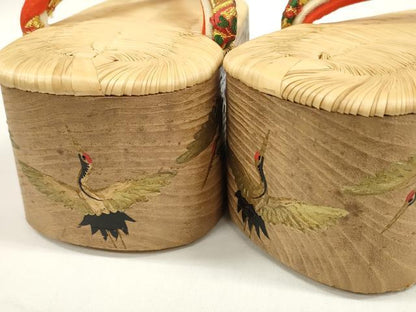 平和屋着物●極上　和装小物　ぽっくり下駄　こっぽり・おこぼ下駄　畳表　金蒔絵　千羽鶴　白木台　箱付き　19.5cm　逸品　DZAA11713kh6