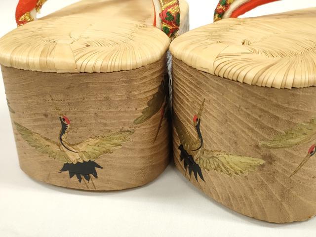 平和屋着物●極上　和装小物　ぽっくり下駄　こっぽり・おこぼ下駄　畳表　金蒔絵　千羽鶴　白木台　箱付き　19.5cm　逸品　DZAA11713kh6