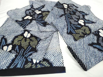 平和屋着物∴極上 夏物 浴衣 有松鳴海絞り 反物 着尺 菖蒲 アヤメ 綿 逸品 未使用 DZAA11751kh6