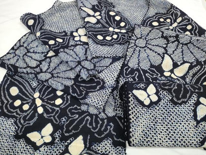 平和屋着物∴極上 夏物 浴衣 有松鳴海絞り 反物 着尺 花蝶文 綿 逸品 未使用 DZAA11753kh6