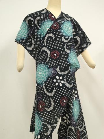 平和屋着物∴極上 夏物 浴衣 有松鳴海絞り 反物 着尺 菊唐草 黒地 綿 逸品 未使用 DZAA11756kh6