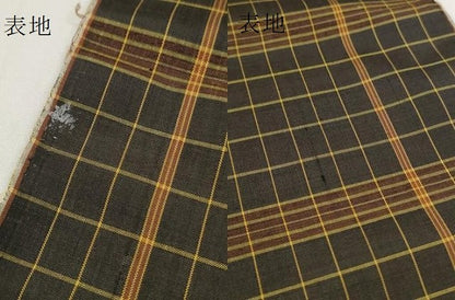 平和屋本店●極上　本場黄八丈　黒八丈　平織　紬　反物　着尺　格子　三越扱い　逸品　未使用　DZAA11759kh6