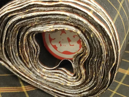 平和屋本店●極上　本場黄八丈　黒八丈　平織　紬　反物　着尺　格子　三越扱い　逸品　未使用　DZAA11759kh6