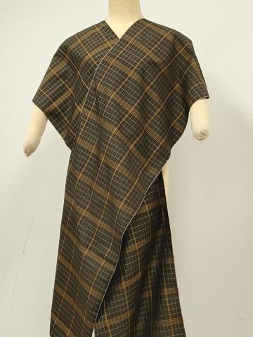 平和屋本店●極上　本場黄八丈　黒八丈　平織　紬　反物　着尺　格子　三越扱い　逸品　未使用　DZAA11759kh6