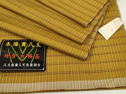 平和屋本店●極上　本場黄八丈　綾織　紬　反物　着尺　格子　逸品　未使用　DZAA11760kh6