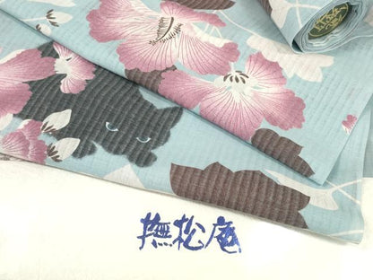 平和屋着物＊極上 撫松庵 夏物 長襦袢 反物 着尺 爽竹 黒猫と花 クロネコと花 逸品 未使用 DZAA11765kh6