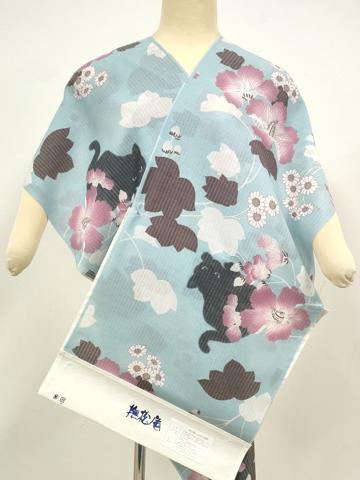 平和屋着物＊極上 撫松庵 夏物 長襦袢 反物 着尺 爽竹 黒猫と花 クロネコと花 逸品 未使用 DZAA11765kh6