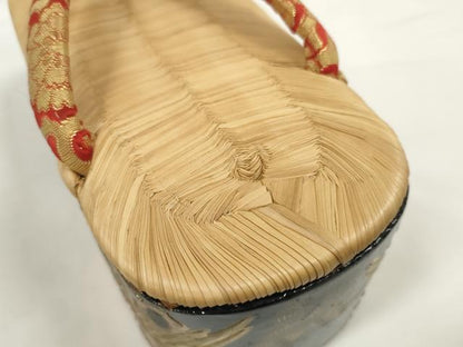 平和屋着物●極上　和装小物　ぽっくり下駄　こっぽり・おこぼ下駄　畳表　金蒔絵　鶴梅松文　20cm　逸品　DZAA11772kh6
