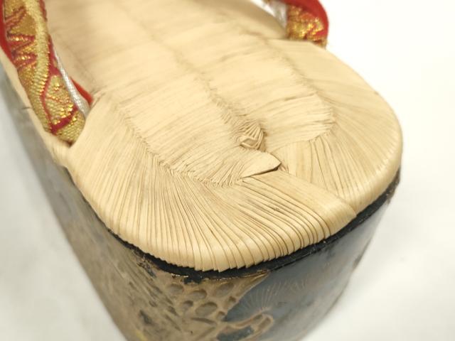 平和屋着物●極上　和装小物　ぽっくり下駄　こっぽり・おこぼ下駄　畳表　金蒔絵　鶴松竹梅文　19.5cm　逸品　DZAA11773kh6