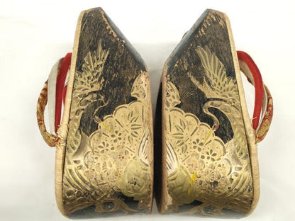 平和屋着物●極上　和装小物　ぽっくり下駄　こっぽり・おこぼ下駄　畳表　金蒔絵　鶴松竹梅文　19.5cm　逸品　DZAA11773kh6