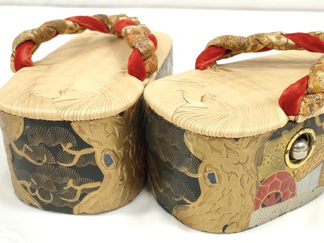 平和屋着物●極上　和装小物　ぽっくり下駄　おこぼ・こっぽり下駄　畳表　金蒔絵　御所車飛鶴松文　19.5cm　逸品　DZAA12031kh6