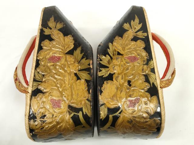 平和屋着物●極上　和装小物　ぽっくり下駄　おこぼ・こっぽり下駄　畳表　蒔絵　牡丹　20cm　逸品　DZAA12032kh6