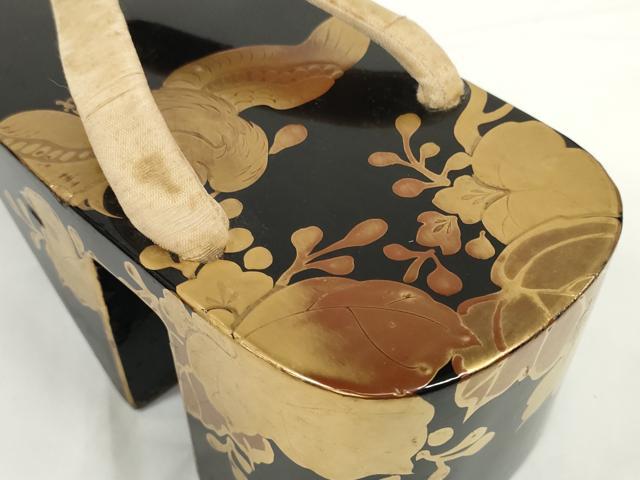 平和屋着物●極上　和装小物　ぽっくり下駄　厚底下駄　駒下駄　鳳凰枝葉文　金蒔絵　黒塗台　21cm　逸品　DZAA12033kh6