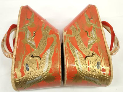平和屋着物●極上　和装小物　ぽっくり下駄　こっぽり・おこぼ下駄　畳表　金蒔絵　群れ鶴松文　20cm　逸品　DZAA12034kh6
