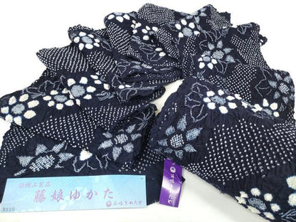 平和屋着物●極上 夏物 名門 藤娘きぬたや・総絞り 浴衣 反物 着尺 湯のし前 花繋ぎ 証紙付き 綿 逸品 未使用 DZAA12039kh6