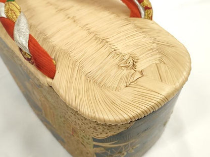 平和屋着物●極上　和装小物　ぽっくり下駄　こっぽり・おこぼ下駄　畳表　金蒔絵　御所車飛鶴松文　箱付き　20cm　逸品　DZAA12047kh6