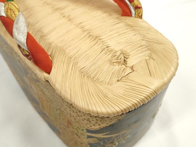 平和屋着物●極上　和装小物　ぽっくり下駄　こっぽり・おこぼ下駄　畳表　金蒔絵　御所車飛鶴松文　箱付き　20cm　逸品　DZAA12047kh6