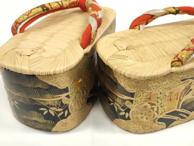 平和屋着物●極上　和装小物　ぽっくり下駄　こっぽり・おこぼ下駄　畳表　金蒔絵　御所車飛鶴松文　箱付き　20cm　逸品　DZAA12047kh6