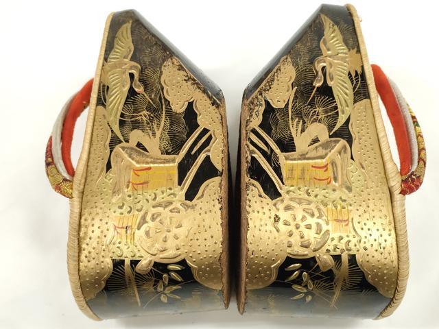 平和屋着物●極上　和装小物　ぽっくり下駄　こっぽり・おこぼ下駄　畳表　金蒔絵　御所車飛鶴松文　箱付き　20cm　逸品　DZAA12047kh6