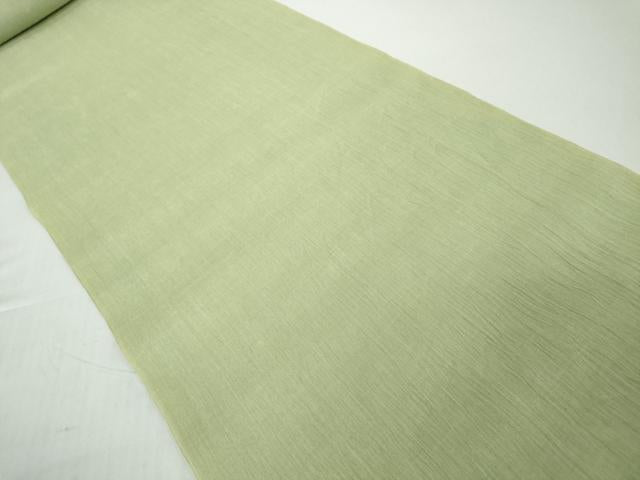平和屋着物●極上　夏物　本場小千谷ちぢみ　反物　着尺　山葵色　麻　逸品　未使用　DZAA12135kh6