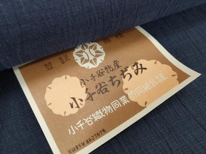 平和屋着物●極上　夏物　本場小千谷ちぢみ　反物　着尺　ネービーブルー色　吉新織物謹製　証紙付　麻　逸品　未使用　DZAA12145kh6