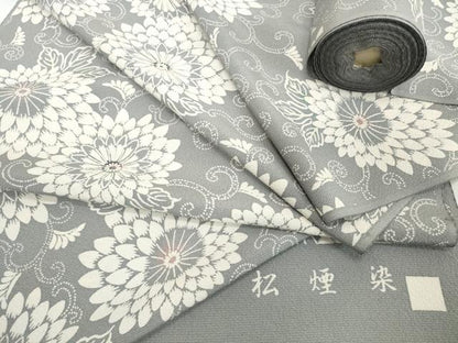 平和屋着物●極上　小紋　反物　着尺　松煙染　菊唐草　逸品　未使用　DZAA12152kh6