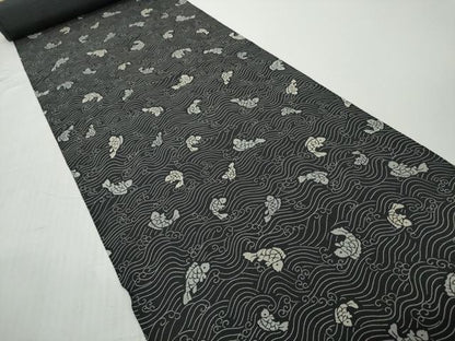 平和屋着物●極上　小紋　反物　着尺　荒磯文　黒地　逸品　未使用　DZAA12155kh6