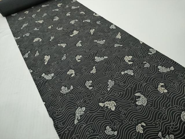 平和屋着物●極上　小紋　反物　着尺　荒磯文　黒地　逸品　未使用　DZAA12155kh6