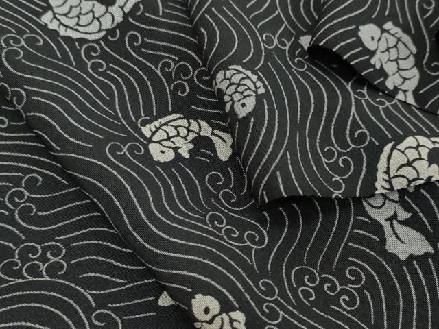 平和屋着物●極上　小紋　反物　着尺　荒磯文　黒地　逸品　未使用　DZAA12155kh6
